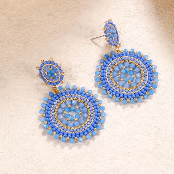 Blue Beaded Earrings - Picture 1 of 3
